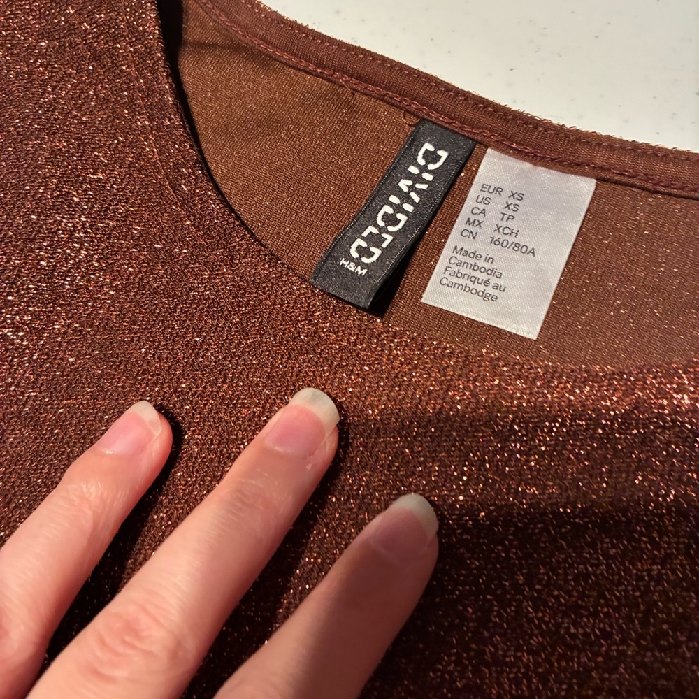 H&M Divided Ruched Cutout Mini Dress in Sparkly Brown Copper Size XS - Picture 5 of 8